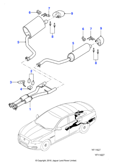 C2D17503 - Jaguar Exhaust silencer/tail pipe assembly