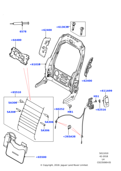 LR064713 - Land Rover Lever - Front Seat Back Recline