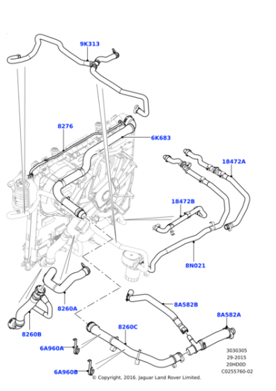 LR062812 - Land Rover Hose - Water By-Pass