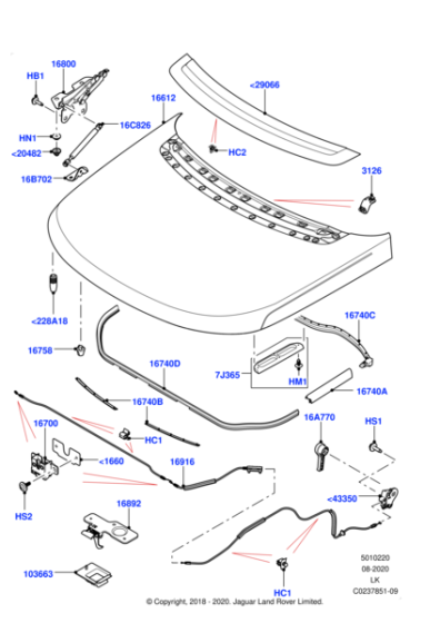 LR137552 - Land Rover Lever - Bonnet Release