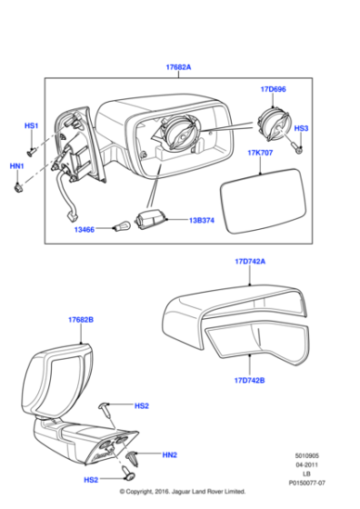 LR017083 - Land Rover Glass - Door Mirror