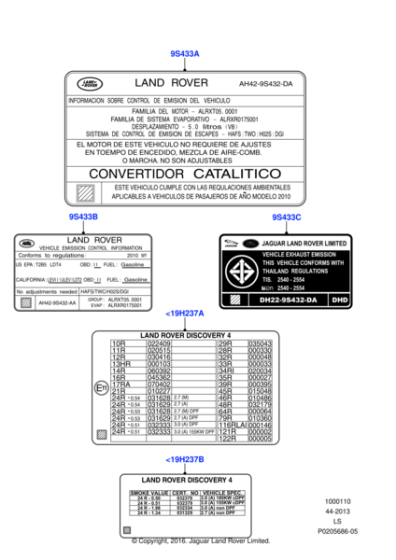 LR044463 - Land Rover Label - Emissions