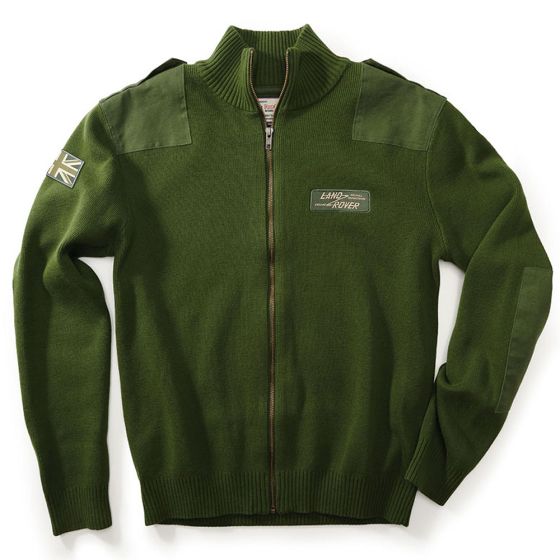 LKEM186OL - Land Rover Red Canoe Zip Up Cardigan Sweater - Olive