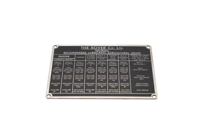 219605A - Land Rover Series 1 Oil Recommendation Plate Early