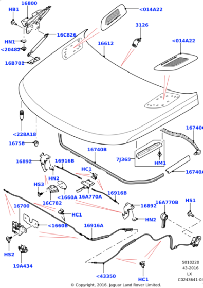 LR043960 - Land Rover Lever - Bonnet Release