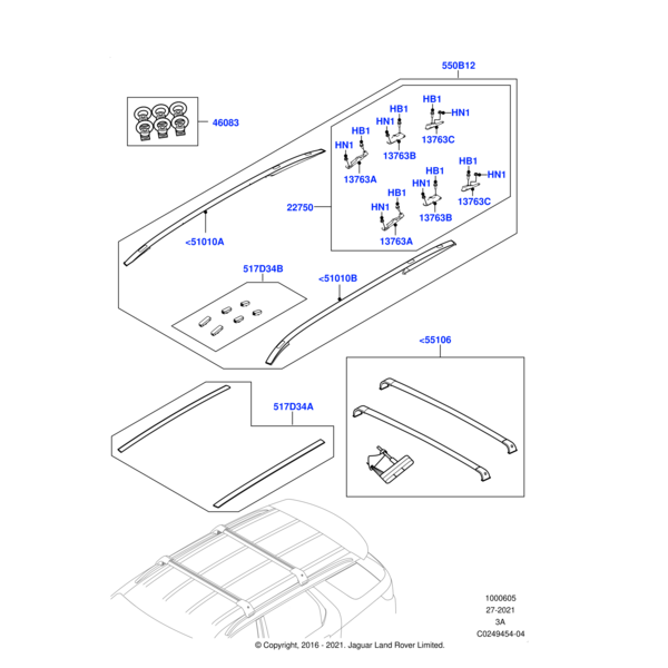 Roof Rails - Silver finish, Fixed Roof