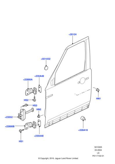 LR016462 - Land Rover Door - Front - Less Hinges