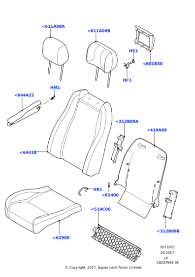 LR044387 - Land Rover Cover - Front Seat Cushion