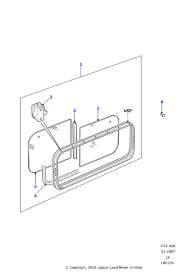 LR044316 - Land Rover Glass assembly-bodyside sliding