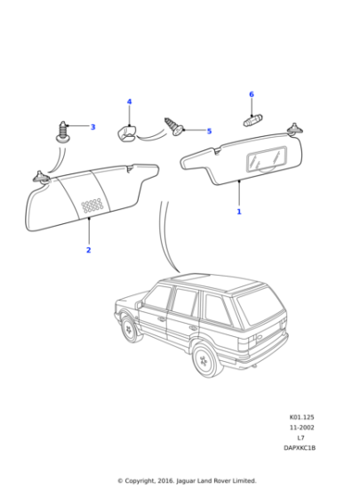 AWR2941LUM - Land Rover Sunvisor assembly-front header