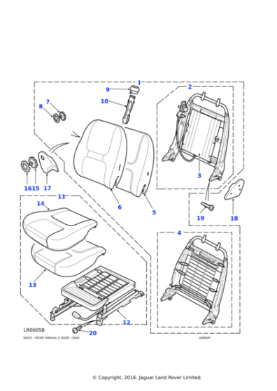 HJP10007PUY - Land Rover Cap-front seat squab manual lumbar support mechanism hand wheel