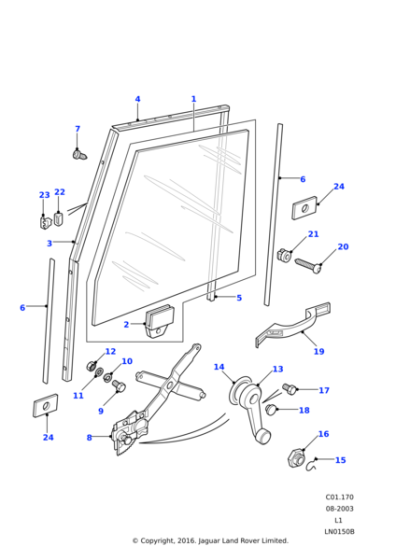 CUH000080 - Land Rover Regulator-front door glass