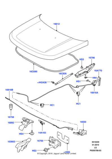 LR013888 - Land Rover Cable - Hood Control