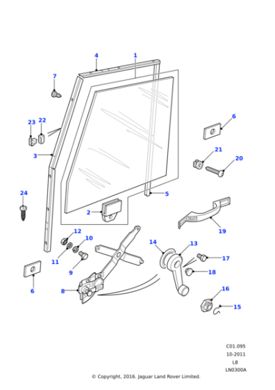 CUH000092 - Land Rover Regulator-front door glass