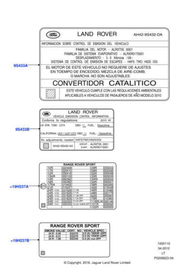 LR045208 - Land Rover Label - Emissions