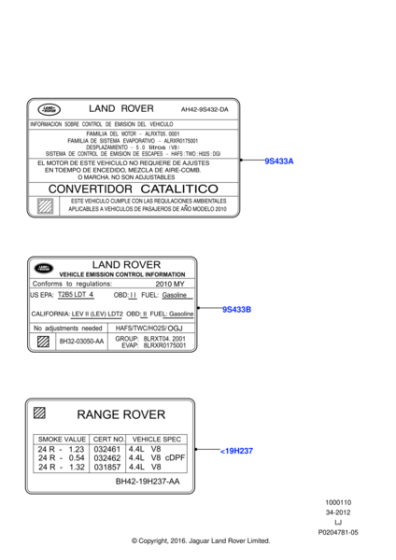 LR019190 - Land Rover Label - Emissions