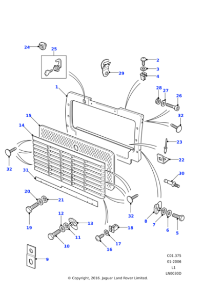 ALR8765PUC - Land Rover Grille-radiator painted