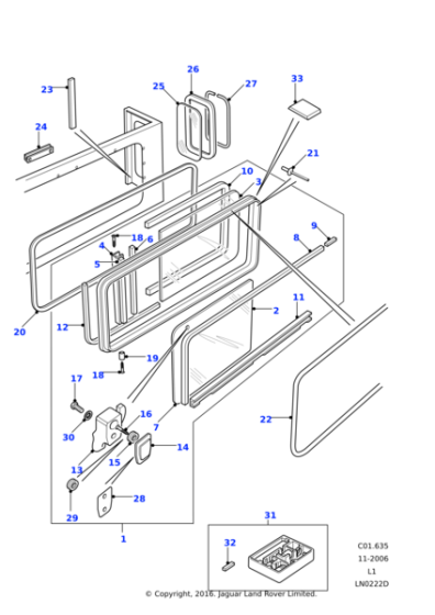 CZL000020 - Land Rover Felt-sliding glass-cab-rear panel