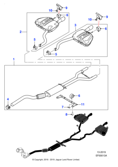 T2H19899 - Jaguar Exhaust silencer/tail pipe assembly