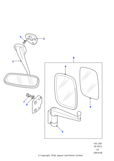 CRB503560 - Land Rover Mirror assembly-external head