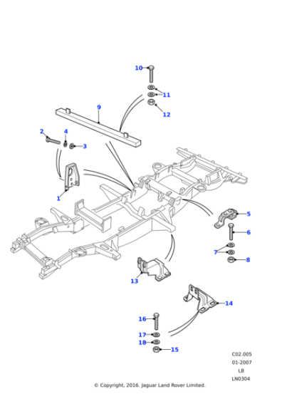 LR058444 - Land Rover Crossmember assembly-rear floor