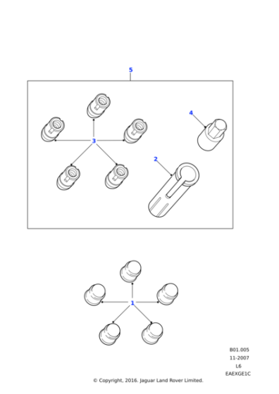 KBM100470 - Land Rover Key-tool kit locking wheel nut