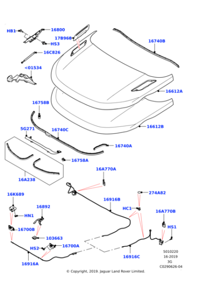 LR133716 - Land Rover Cable - Control - Hood
